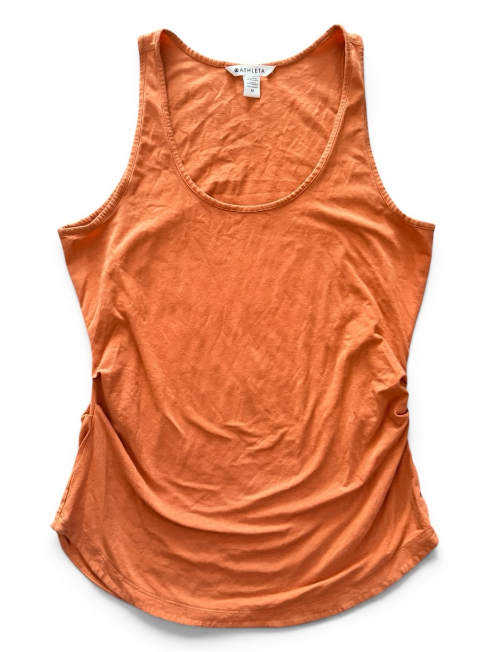 Athleta Essence Side Shirred Tank Top Orange Coral Medium Relaxed Fit